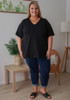 Plus Size Cotton V Neck Curved Hem Tee In Black