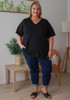 Plus Size Cotton V Neck Curved Hem Tee In Black