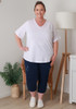 Plus Size Cotton V Neck Curved Hem Tee In White