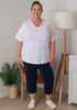 Plus Size Cotton V Neck Curved Hem Tee In White