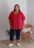 Plus Size Cotton V Neck Curved Hem Tee In Watermelon