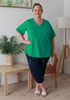 Plus Size Cotton V Neck Curved Hem Tee In Emerald