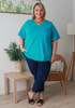 Plus Size Cotton V Neck Curved Hem Tee In Blue