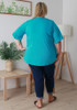 Plus Size Cotton V Neck Curved Hem Tee In Blue