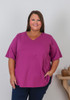 Plus Size Cotton V Neck Curved Hem Tee In Fuchsia