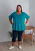 Plus Size V Neck Curved Hem Tee In Turquoise
