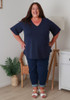 Plus Size Cotton V Neck Curved Hem Tee In Navy