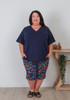 Plus Size V Neck Curved Hem Tee In Navy