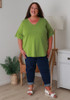Plus Size Cotton V Neck Curved Hem Tee In Pistachio