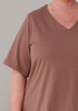 Plus Size Cotton V Neck Curved Hem Tee In Taupe