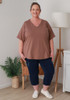 Plus Size Cotton V Neck Curved Hem Tee In Taupe