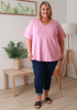 Plus Size Cotton V Neck Curved Hem Tee In Light Pink