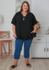 Plus Size Linen Blend Ruffle Hem Top in Black
