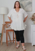 Plus Size Linen Blend Ruffle Hem Top in White