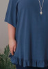 Plus Size Linen Blend Ruffle Hem Top in Blue