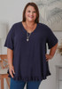 Plus Size Linen Blend Ruffle Hem Top in Navy
