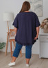 Plus Size Linen Blend Ruffle Hem Top in Navy