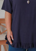 Plus Size Linen Blend Ruffle Hem Top in Navy
