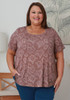 Plus Size Scoop Neck Bamboo Tee In Mocha Floral Outline