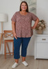 Plus Size Scoop Neck Bamboo Tee In Mocha Floral Outline