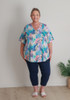 Plus Size V Neck Cotton Tee In Pastel Leaf Print