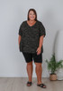 Plus Size Stretch Short Sleeve Black Gold Top