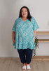 Plus Size Pretty Frilled Top In Blue Paisley 