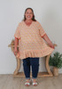 Plus size Summer Orange floral Tunic With Short sleeves 