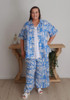Plus Size Short Sleeve Button Up Shirt In Blue Islander Print