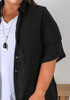 Plus Size Textured Cotton Short Sleeve Black Shirt