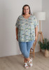Plus Size Textured Animal Print Top In Green And Yellow