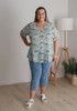 Plus Size Textured Animal Print Top In Green And Yellow
