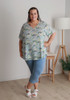 Plus Size Textured Animal Print Top In Green And Yellow