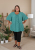 Plus Size Pintuck Top In Speckled Green