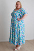 Plus Size Shirred Bust Maxi Dress In Watercolour Blues