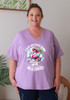 Plus Size Fun Cruise Print V Neck Curved Hem Tee In Lilac