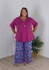 plus size wide leg blue and pink floral pants