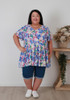 Plus Size Flutter Cap Sleeve Top In Blue Blooms 