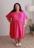 Plus Size Textured Cotton Short Dress In Magenta