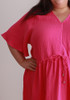 Plus Size Textured Cotton Short Dress In Magenta