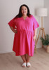 Plus Size Textured Cotton Short Dress In Magenta