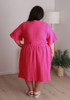 Plus Size Textured Cotton Short Dress In Magenta