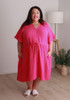 Plus Size Textured Cotton Short Dress In Magenta
