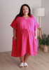 Plus Size Textured Cotton Short Dress In Magenta