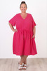 Plus Size Textured Cotton Short Dress In Magenta