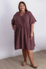 Plus Size Textured Cotton Short Dress In Mocha