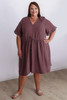 Plus Size Textured Cotton Short Dress In Mocha