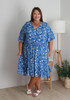 Plus Size Waist Dress In Blue And White 