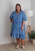 Plus Size Waist Dress In Blue And White Curvaceous