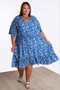 Plus Size Shirred Waist Dress In Blue And White 